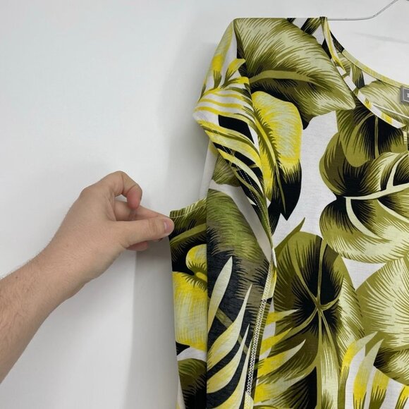 Laura Green and Yellow Botanical Leaf print flutter sleeve blouse keyhole neck S - Picture 6 of 12